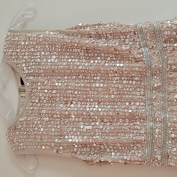 NWT Mac Duggal Sequined High Neck Sleeveless Column Gown Dress Nude Flawed 4 - Picture 5 of 12